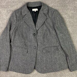 Talbots Woman Herringbone Tweed Blazer Women's 16W Gray Wool Blend